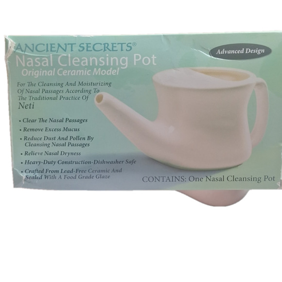 Ancient Secrets White Ceramic Nasal Cleansing Neti Pot - Picture 2 of 11